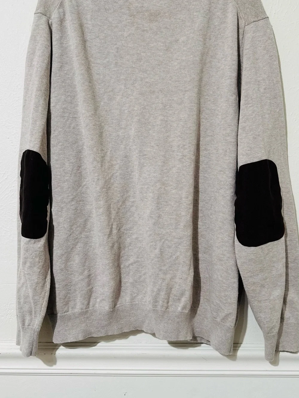 Tasso Elba Light Gray Cardigan with Black Trim with elbow patches